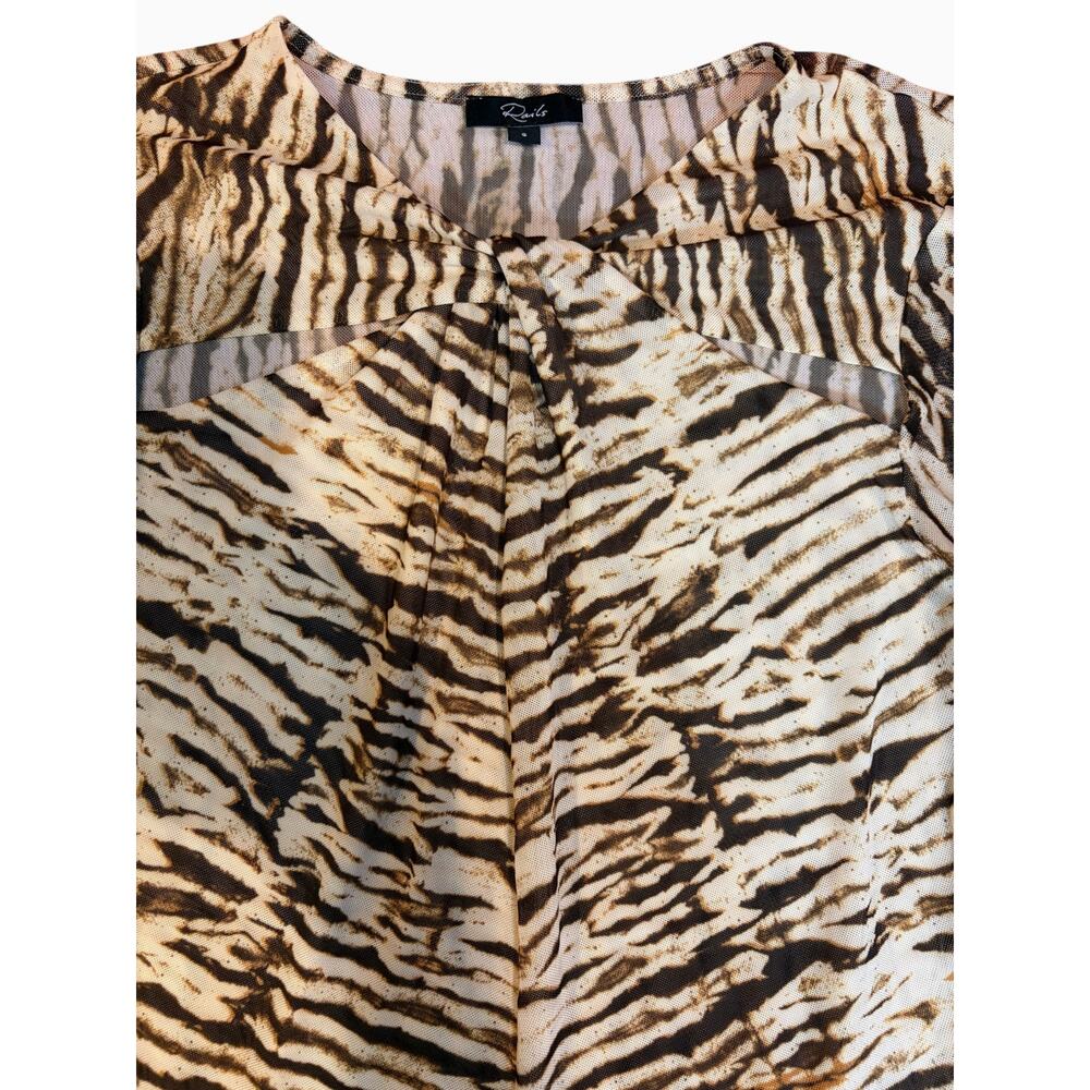 RAILS Women's Mesh Tiger Print Cutout Top SMALL Tan Brown Y2K vibe Animal Zebra